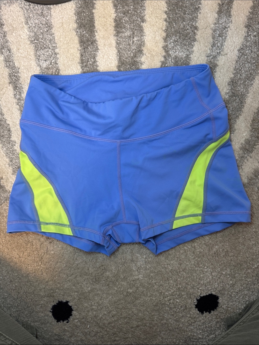 High-Rise periwinkle dance Shorts with Lime Panels